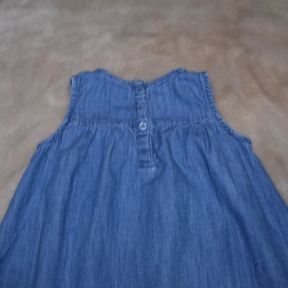 Gap Blue Sleeveless Denim Dress Floral Design Size 4 Years - Picture 6 of 8